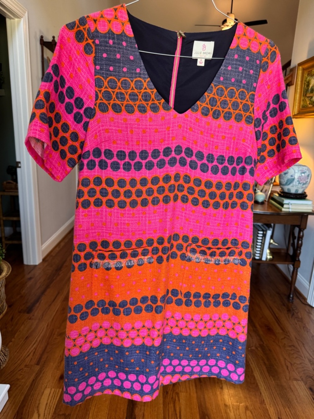 JB by Julie Brown Pink and Orange Graphic Dot Shift Dress